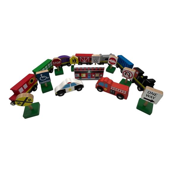 Melissa & Doug Wooden Train Engine Coach Caboose Cars Signs Thomas Railway BRIO - Picture 1 of 8